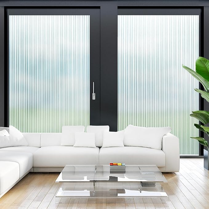 LUTE Reeded Glass Window Privacy Film, Frosted Glass Film, Removable 3D Decorative Decals Sun Blocking Anti UV Door Window Cover, No Glue Static Cling Vinyl for Bathroom Home Office, 35.4" x 118.1"