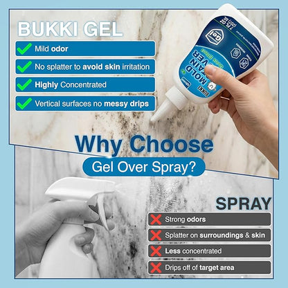 BUKKI Professional Mold Stain Remover Gel (7 FL OZ), Heavy Duty Thick Gel for Shower Grout, Front Load Washer Seals, Caulking, Bathrooms, Sinks and Tile