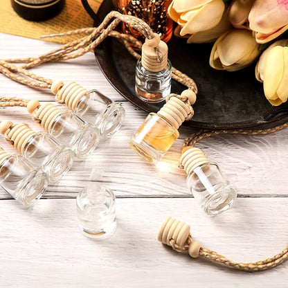 BBTO 50 Pcs Hanging Car Air Freshener Car Diffuser Bottles Empty Glass Perfume Bottle Freshener Diffuser Bottle Pendant for Essential Oil Fragrance Aromatherapy Ornament (Cylinder)