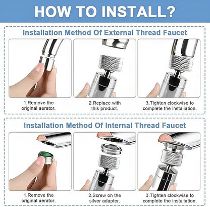 Faucet Aerator 360° Swivel Kitchen Sink Aerator, Dual-function 2-Flow Female 55/64 in-27UNS Chrome Solid Brass Faucet Sprayer Attachment with 15/16 in Male Threaded Adapter for Bathroom Sink Filter