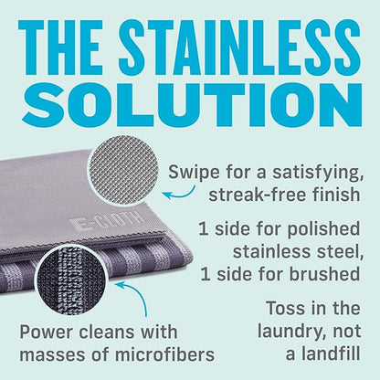 E-Cloth Stainless Steel Microfiber Cleaning Cloth Kit - Stainless Steel Cleaner for Appliances, Oven, Stove, & More - Microfiber Towels for Cars - Reusable Cloths for Cleaning