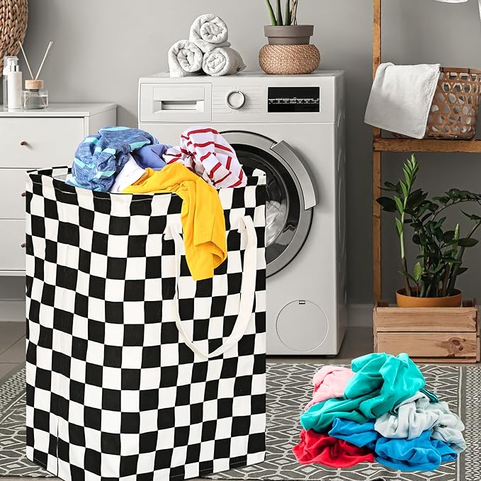 MAIZMZ Checkered Laundry Basket Foldable Kids Hamper Storage Bins Women Waterproof Organizer Toy Box Large Canvas for Home/Dorm/Kitchen/Pet/Office/Closet/Shelf/Living Room Decor Baskets