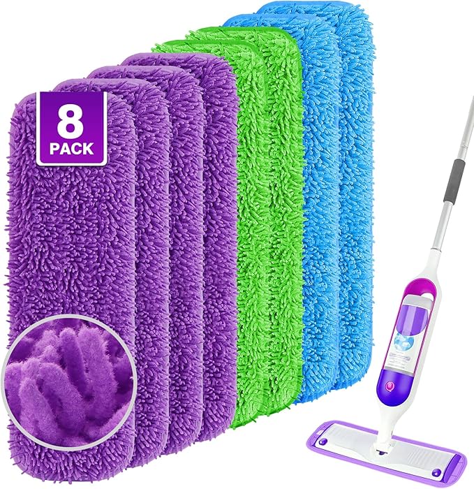 UNIMADE Reusable Mop Pads for Swiffer PowerMop, 8 Pack Microfiber Mop Pad Refill with Scrubber Strips for 13''-15'' SprayMop, Washable Mop Pads Use for Most Floor Types, Designed for Pets - Multicolor