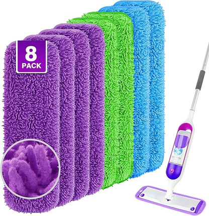 UNIMADE Reusable Mop Pads for Swiffer PowerMop, 8 Pack Microfiber Mop Pad Refill with Scrubber Strips for 13''-15'' SprayMop, Washable Mop Pads Use for Most Floor Types, Designed for Pets - Multicolor
