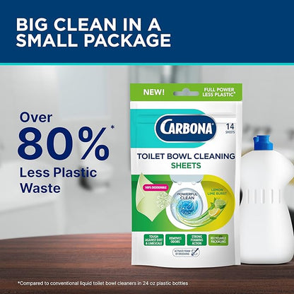 Carbona Toilet Bowl Sheets | Lemon Lime Scent | Powerful Toilet Bowl Cleaner | 14 Sheets | Less Plastic Waste