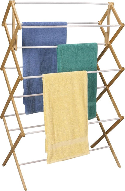 Household Essentials Folding Clothes Drying Rack, Wood Frame with Vinyl Dowels