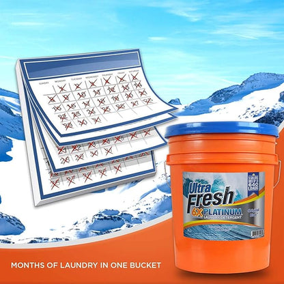 Ultra Fresh 6X Platinum Laundry Detergent, 5 Gallon, Bundled with Ultra Shine™ 3X Platinum™ Dishwashing Liquid and Pump, Up to 640 Loads, Orange/Blue
