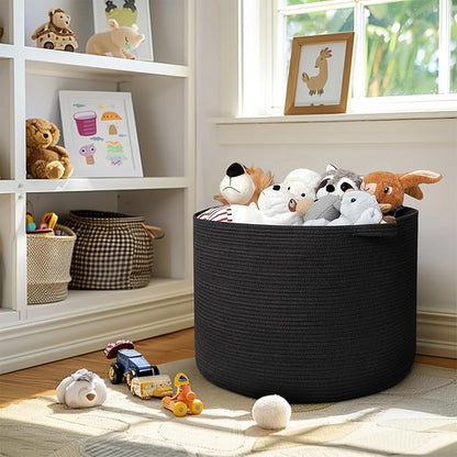 115L Super Large Black Blanket Basket, 23.6"x15.7" Woven Rope Bin for Storage, Oversized Kids Dog Toy Storage Box Bins, XXXL Blanket Holder for Living Room, Jumbo Wicker Basket for Organizing
