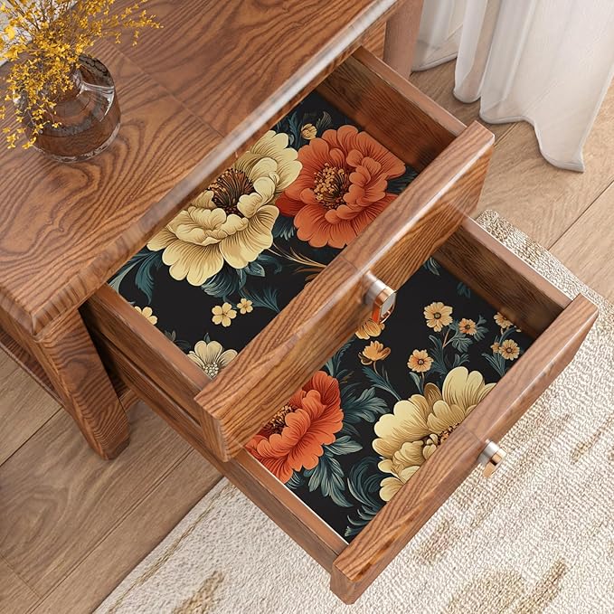 Vintage Vibrant Floral Peel and Stick Wallpaper, Dark Classic Flower Design Self Adhesive Wallpaper for Cubicle Bedroom Cabinet, Vinyl Removable Contact Paper Antique Wall Decor 17.5In x 118In