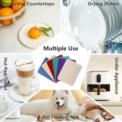 ZLR Silicone Dish Drying Mat & Heat Resistant Trivet (12" x 16") - Waterproof Counter Protector for Air Fryer, Coffee Maker - Non-Slip, BPA Free Kitchen Pad, Easy Clean Dishwasher Safe (Cassava White)