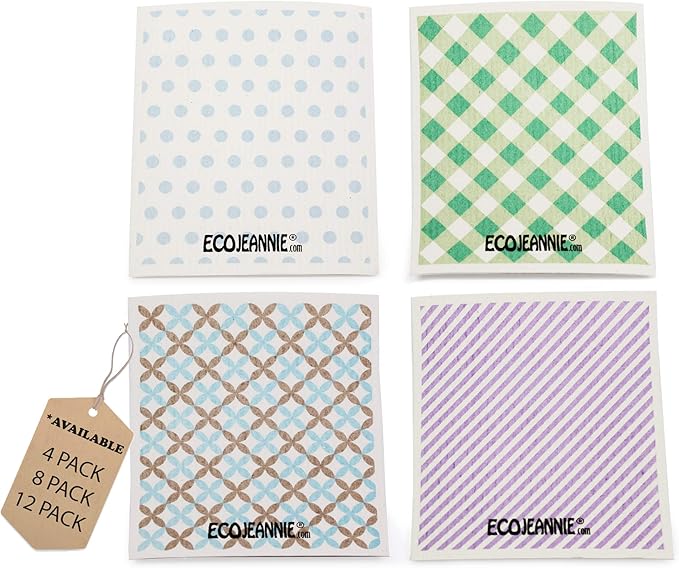 Wholesale EcoJeannie Eco-Friendly German Cleaning Cloth 100% Biodegradable Cellulose Sponge Cloths, Kitchen Cloths, GMO-Free, Reusable - Made in Germany Packaged in P.R.C. (8 Pack)