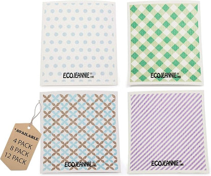Wholesale EcoJeannie Eco-Friendly German Cleaning Cloth 100% Biodegradable Cellulose Sponge Cloths, Kitchen Cloths, GMO-Free, Reusable - Made in Germany Packaged in P.R.C. (8 Pack)