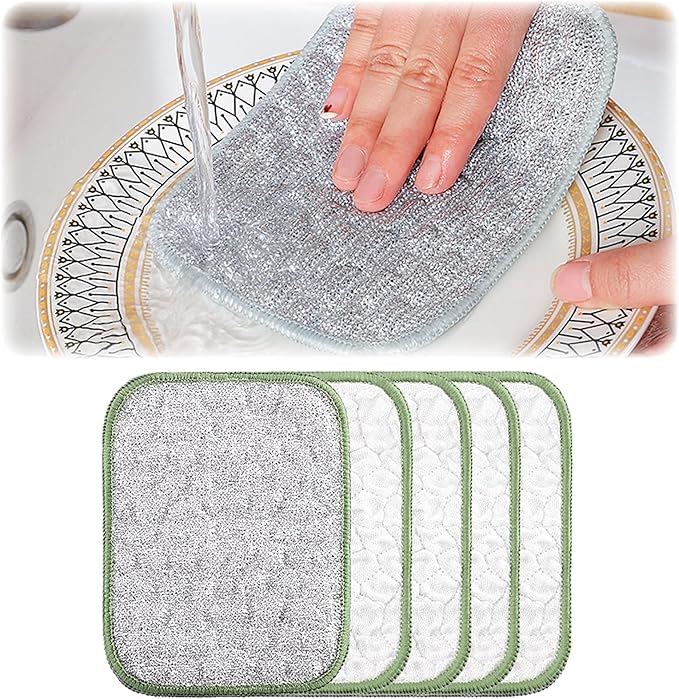 2025 New Multipurpose Wire Dishwashing Rags for Wet and Dry, Reusable Metal Scrubbing Pads Sponge Cloths, Non-Scratch Wire Dishcloth for Cleaning Kitchen Dishes, Sinks (Green 5 Pcs)