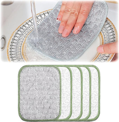 2025 New Multipurpose Wire Dishwashing Rags for Wet and Dry, Reusable Metal Scrubbing Pads Sponge Cloths, Non-Scratch Wire Dishcloth for Cleaning Kitchen Dishes, Sinks (Green 5 Pcs)