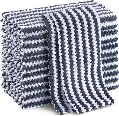 Homaxy 12 Pack Kitchen Dish Cloths, Ultra Soft and Absorbent Dish Towels, Reusable Fast Drying Microfiber Cleaning Cloth, Coral Velvet Wave Design No-lint, 10 x 10 inches, Dark Grey