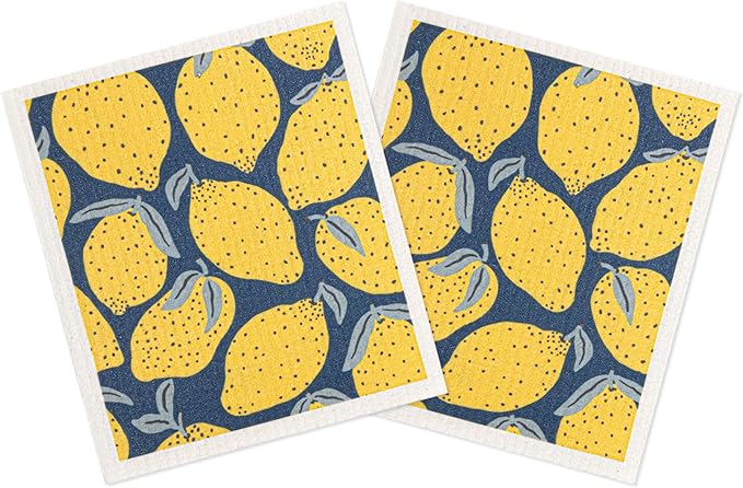 MÜkitchen Premium Eco Sponge Dish Cloth | Highly-Absorbent Kitchen Cloth for Cleaning and Drying Dishes | Machine Washable and Reusable | Set of 2 | (Lemons)