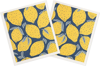 MÜkitchen Premium Eco Sponge Dish Cloth | Highly-Absorbent Kitchen Cloth for Cleaning and Drying Dishes | Machine Washable and Reusable | Set of 2 | (Lemons)
