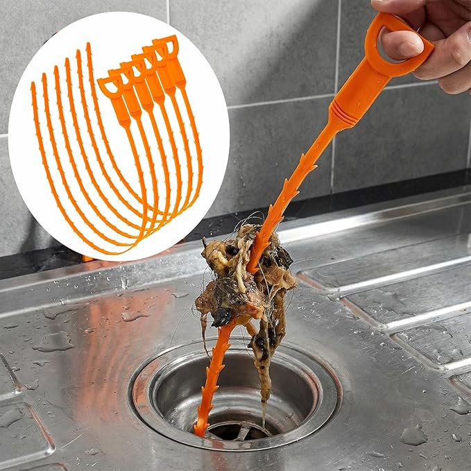 20 Inch Snake Drain Hair Removal Tool,Hair Drain Cleaner Tool, Hair Cather Shower Drain Tool, Drain Auger hair Cleaning Tool for Shower Kitchen Sink Bath Tub Bathroom(6 Pack)