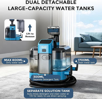 HAUSMEISTER Portable Carpet Spot Cleaner with Steam, 1600W Upholstery Cleaner Machine, 12KPa Strong Suction, Cold/Hot/Steam Modes, Self-Cleaning, for Couch, Car Seats & Rugs