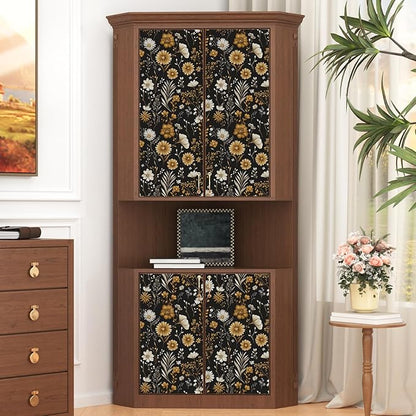 Laatse Vintage Floral Wallpaper Peel and Stick Black Leaf 17.5" x 118" Contact Paper Botanical Flower Self Adhesive Vinyl Waterproof Removable for Kitchen Bathroom Shelves Cabinet Drawer Table Decor