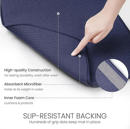 Bellemain XL Dish Mat Microfiber Dish Drying Mat, Super absorbent (Navy, 17" x 24")