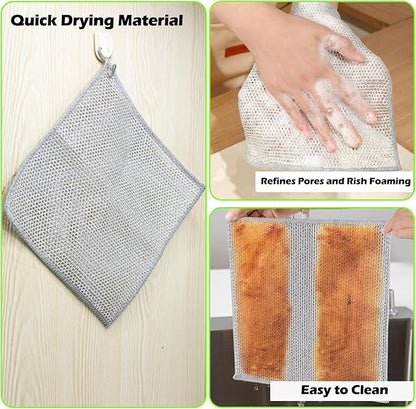 12 PCS Non-Scratch Wire Dishcloths - Metal Dish Cloth with Double Layer Multipurpose Steel Wrie Diswashing Rag for Washing Dishes & Stainless Steel, Cleaning Towels Wipes for Kitchen