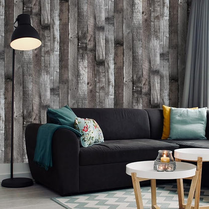 Yun-aeon Natural Wood-Dark Grey Wood Contact Paper Peel and Stick Wallpaper 17.3"x 400"Self Adhesive Removable Vintage Faux Wood Wall Paper Plank Shelf Home Decoration Kitchen Counter Cover Use