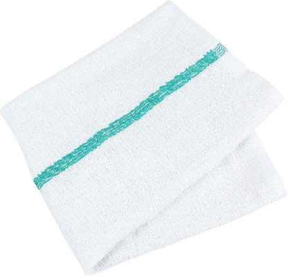 Arkwright LLC Terry Kitchen Bar Mop Towels Bulk Pack of 60 (16 x 19) with Green Center Stripes, Cotton Multipurpose Dish Cleaning Tea Towel for Home, Hotels, Restaurants