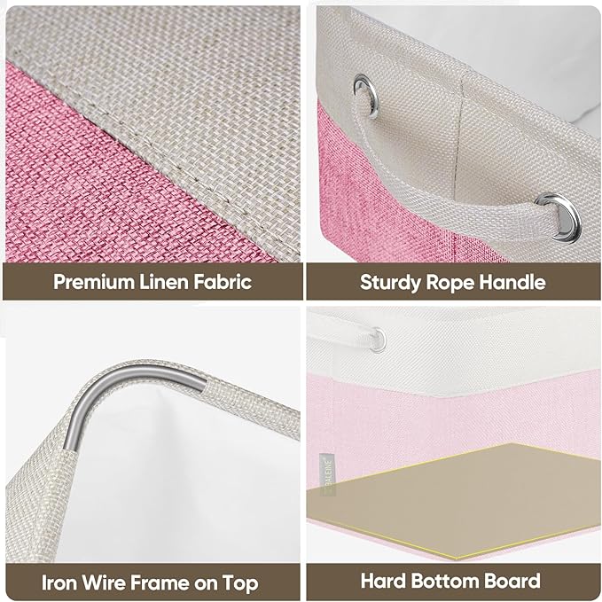 BALEINE 1 Pack Fabric Closet Storage Bins for Shelves, Linen Closet Organizers and Storage, Decorative Baskets for Organizing, Shelf, Clothes, Home, Office (Pink, 15''x11''x9.5'')