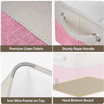 BALEINE 4 Pack Fabric Closet Storage Bins for Shelves, Linen Closet Organizers and Storage, Decorative Baskets for Organizing, Shelf, Clothes, Home, Office (Pink, 12"x8"x8")