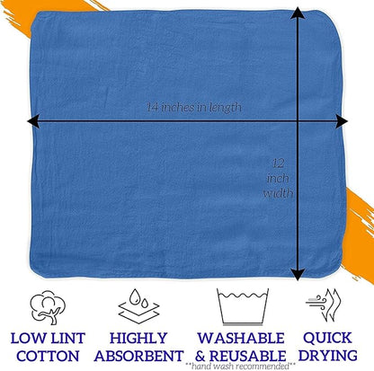 GREEN LIFESTYLE 100 Pack 12x14 Blue Shop Towel 100% Cotton, Super Absorbent and Durable for Car, Reusable