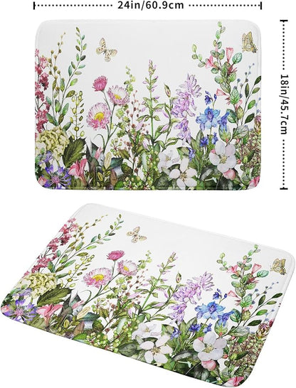 Aportt Spring Summer Floral Dish Drying Mat With Absorbent Reversible Microfiber Green Leaf Plants Flowers Drying Mats 18 x 24 Inch Dish Drainer Mat Fast Dry For Kitchen Dining Room