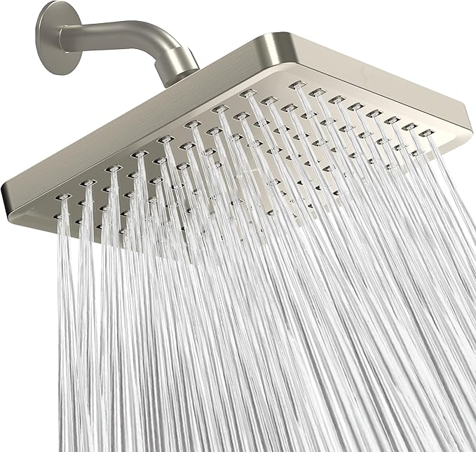SparkPod Shower Head - High Pressure Rain - Premium Quality Luxury Design - Easy Clean Adjustable Replacement for Your Bathroom Shower Heads (Elegant Brushed Nickel, 8 Inch Square)