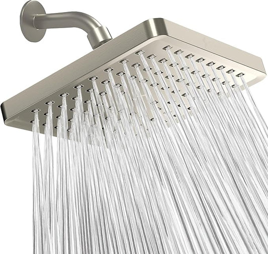 SparkPod Shower Head - High Pressure Rain - Premium Quality Luxury Design - Easy Clean Adjustable Replacement for Your Bathroom Shower Heads (Elegant Brushed Nickel, 8 Inch Square)