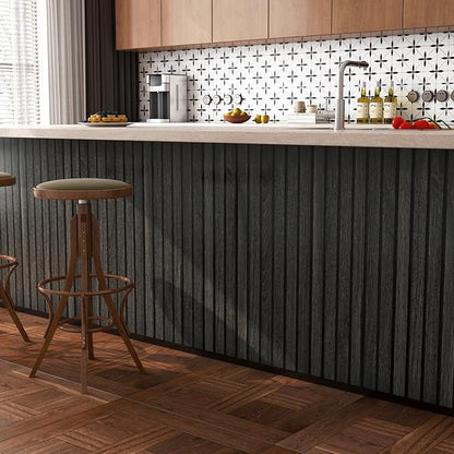 FunStick Black Slats Wood Wallpaper Peel and Stick Wood Contact Paper for Cabinets Peel & Stick Wood Slats Wallpaper for Wall Decor Waterproof Removable Wood Wallpaper for Bedroom Countertops 12"x200"