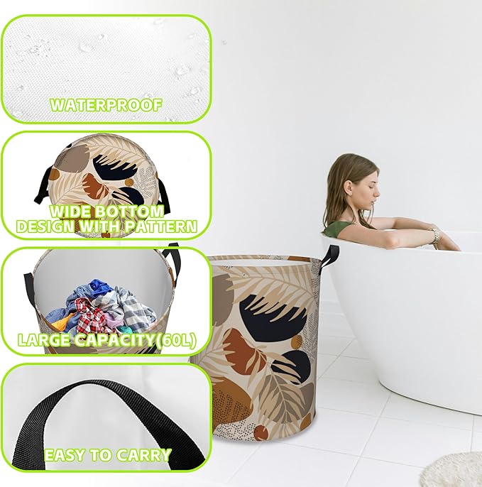 Laundry Basket Boho Abstract Geometric Laundry Hamper Large Laundry Basket Storage Basket Tote Bag Collapsible Organizer Basket for Bathroom,Laundry,Bedroom 17.3 x16.5 Inch