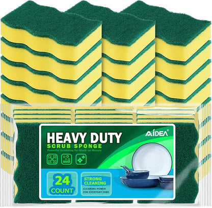 AIDEA Sponges Kitchen, 24 Pack Heavy Duty Dish Sponge, Cleaning Dish Scrubber Sponge for Home and Kitchen, Stink-Free Cleaning Supplies for Pots, Pans