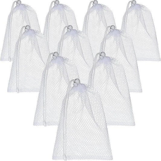 TecUnite 10 Pcs Mesh Laundry Bags with Drawstring Multicolor Mesh Sack Bag Nylon Gift Dishwasher Bag with Sliding for Storage Clothes Socks Jewelry Gifts Toys Fruit(11.8 x 7.5 Inch,White)