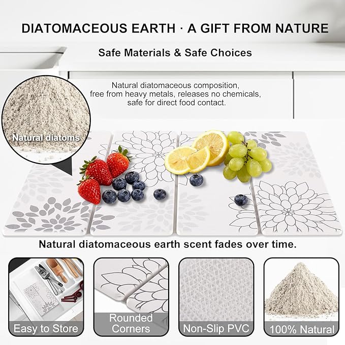 Stone Drying Mat for Kitchen Counter 3-Pack, Soft Diatomaceous Earth Absorbent Mat Set, Quick Dry Stone Faucet Splash Guard & Small Drying Pad, Foldable Diatomite Stone for Pet, Plant & Bath