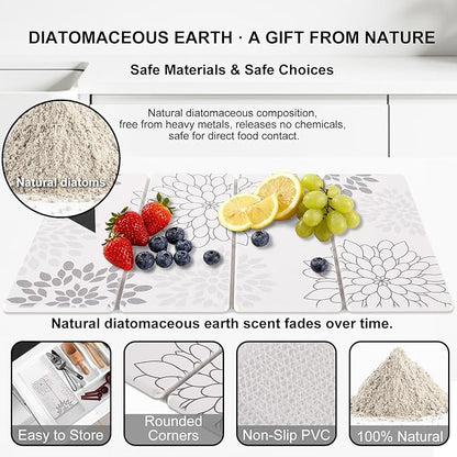 Stone Drying Mat for Kitchen Counter 3-Pack, Soft Diatomaceous Earth Absorbent Mat Set, Quick Dry Stone Faucet Splash Guard & Small Drying Pad, Foldable Diatomite Stone for Pet, Plant & Bath