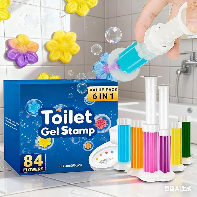 6 in 1 Toilet Gel Stamp, 168 Stamps (2 Boxes x 84 Flowers) - Automatic Toilet Cleaner & Freshener, No Scrub, 6 Scents, Long-Lasting, Easy Push Gel for Bathroom