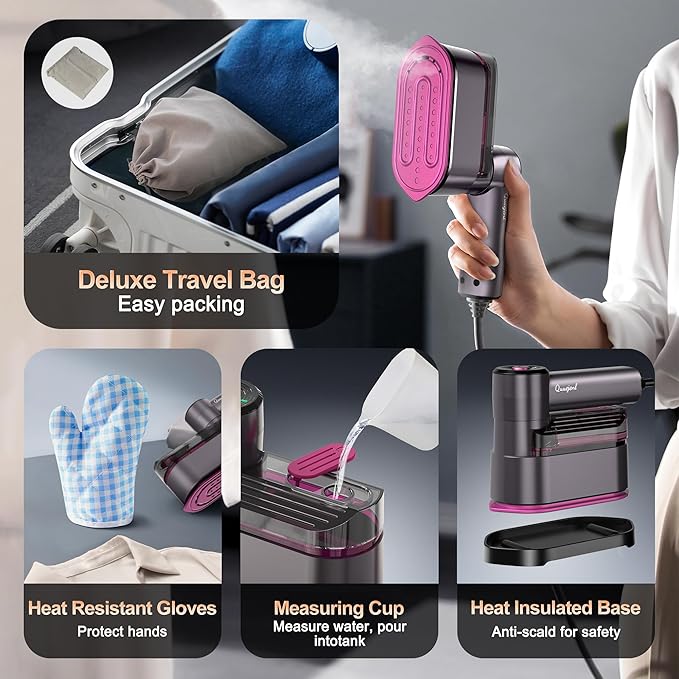Travel Steamer for Clothes Small Iron - 1000W Portable Steamer & Mini Iron,10s Fast Heat, Handheld Mini Steamer with 8FT Cord, Foldable Handle, Travel, College Dorm & Home Essentials (Purple)