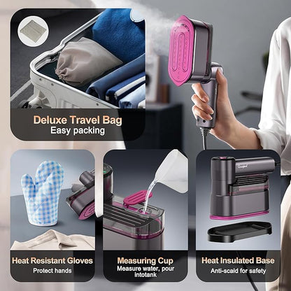 Travel Steamer for Clothes Small Iron - 1000W Portable Steamer & Mini Iron,10s Fast Heat, Handheld Mini Steamer with 8FT Cord, Foldable Handle, Travel, College Dorm & Home Essentials (Purple)