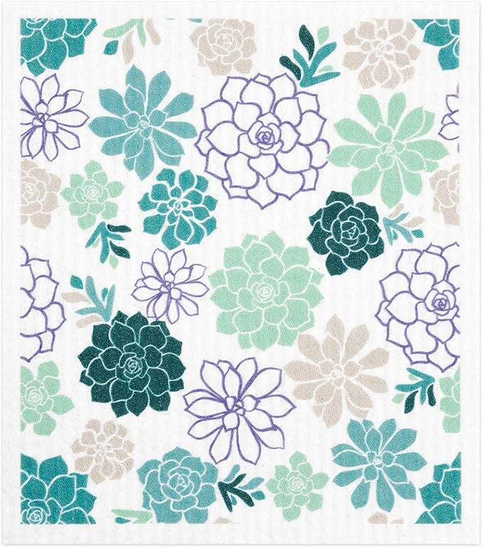 MÜkitchen Premium Eco Sponge Dish Cloth | Highly-Absorbent Kitchen Cloth for Cleaning and Drying Dishes | Machine Washable and Reusable | Set of 2 | Succulent