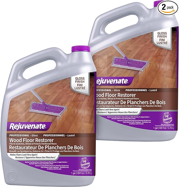 Rejuvenate Professional Wood Floor Restorer Fills Scratches, Shines And Protects Wood Flooring For A High Gloss Shine, 1 Gallon, 2 Pack