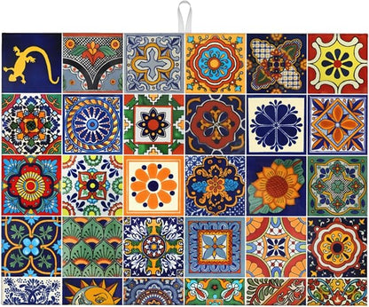 Talavera Tiles Dish Drying Mat for Kitchen Counter, 18 x 24 Inch Microfiber Dish Mats for Drying Dishes, Absorbent Dish Drying Pad Talavera Kitchen Decor Rack Mat