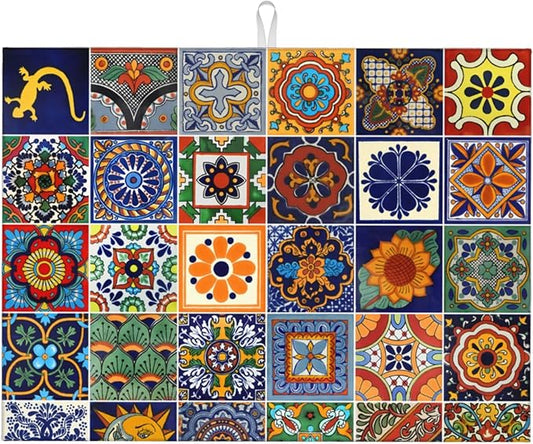 Talavera Tiles Dish Drying Mat for Kitchen Counter, 18 x 24 Inch Microfiber Dish Mats for Drying Dishes, Absorbent Dish Drying Pad Talavera Kitchen Decor Rack Mat