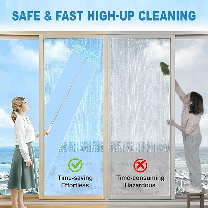 100Pcs Duster Refill Compatible with Swiffer Hand Duster +4FT Extended Handle +1 Handle, 360° Heavy Duty Duster Refills Kit for Cleaning, Office, Ceiling Fan, Baseboard & Blind