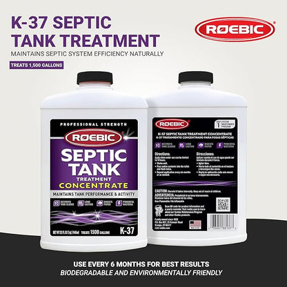 Roebic K-37-Q-C1500-4 Septic Tank Treatment: 32 oz, 16 oz Concentrate, Safe for All Plumbing Systems, Colorless Formula