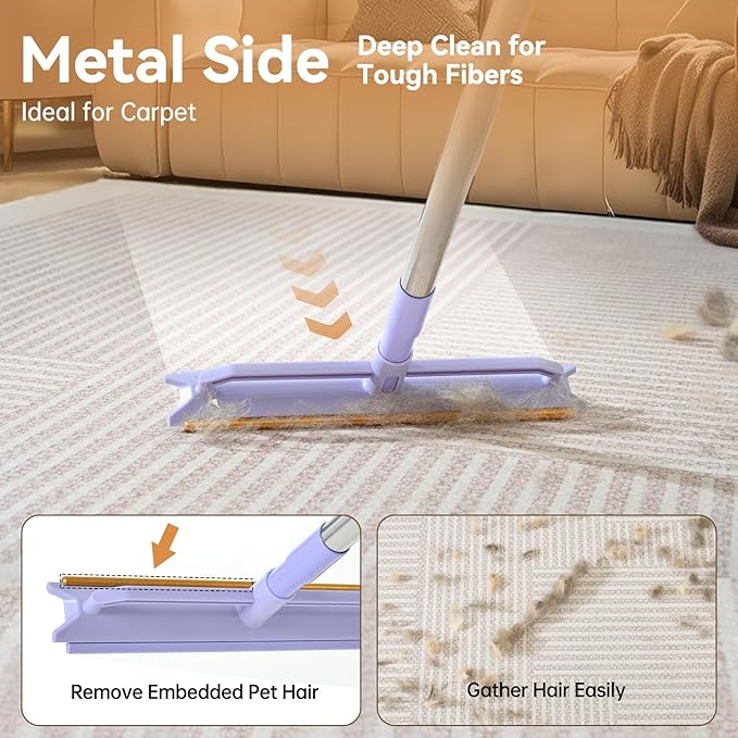 Carpet Rake for Pet Hair Removal, 59” Adjustable Long Handle Carpet Scraper for Cat Dog Hair Deep Cleaner, Reusable Pet Hair Removal Tool for Rugs, Mats, Couch, Sofas, Floor, Car Seats